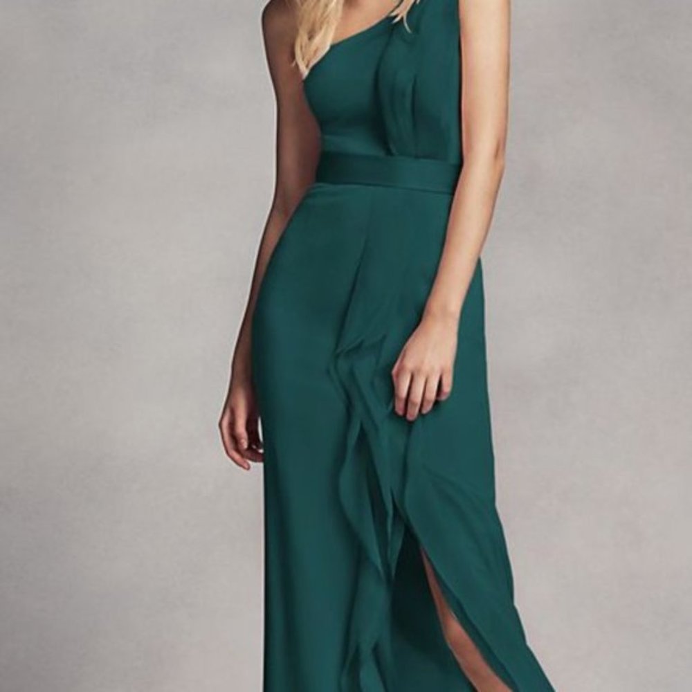 Vera Wang Long One-Shoulder Dress with Ruffles